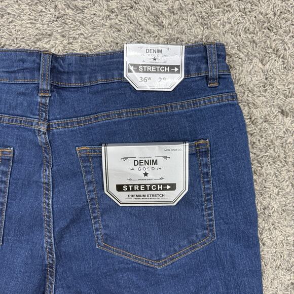 Denim Gold Premium Stretch Blue Ripped Holes Jeans Men 36x28 - Picture 7 of 8